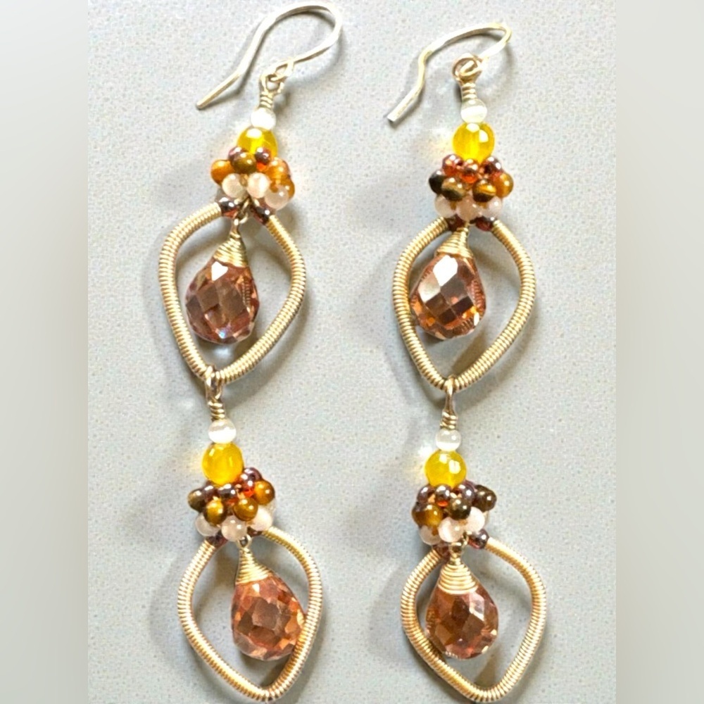 Elegant Gold and Light Brown Dangle Earrings